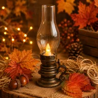 LED-es mécses, olajlámpás bronz 18,5 cm elemes