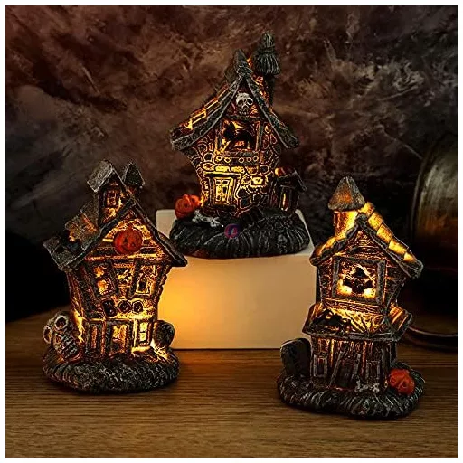 LED-es Halloweeni házikó figura 10,5 cm, 2 féle választható kivitel