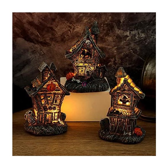 LED-es Halloweeni házikó figura 10,5 cm, 2 féle választható kivitel