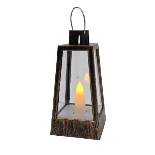Szögletes antikolt LED lámpás, barna, 6 × 6 × 12 cm