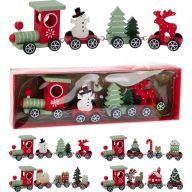   Prémium karácsonyi vonat szett fa 20 cm piros színek 100% fenntartható