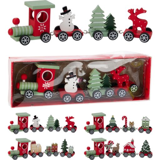 Prémium karácsonyi vonat szett fa 20 cm piros színek 100% fenntartható