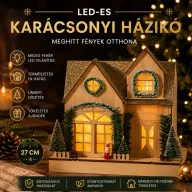 LED-es natúr karácsonyi házikó, 27 cm