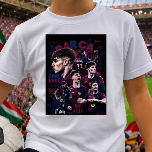 Barcelona póló gyerek és felnőtt méretekben, fekete, fehér