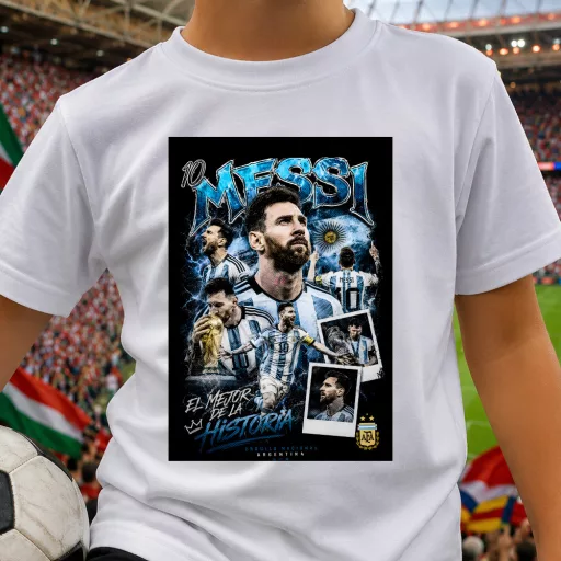 Leo Messi póló gyerek és felnőtt méretekben, fekete, fehér