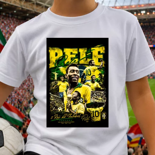 PELÉ póló gyerek és felnőtt méretekben, fekete, fehér
