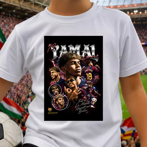 LAMINE YAMAL póló gyerek és felnőtt méretekben, fekete, fehér