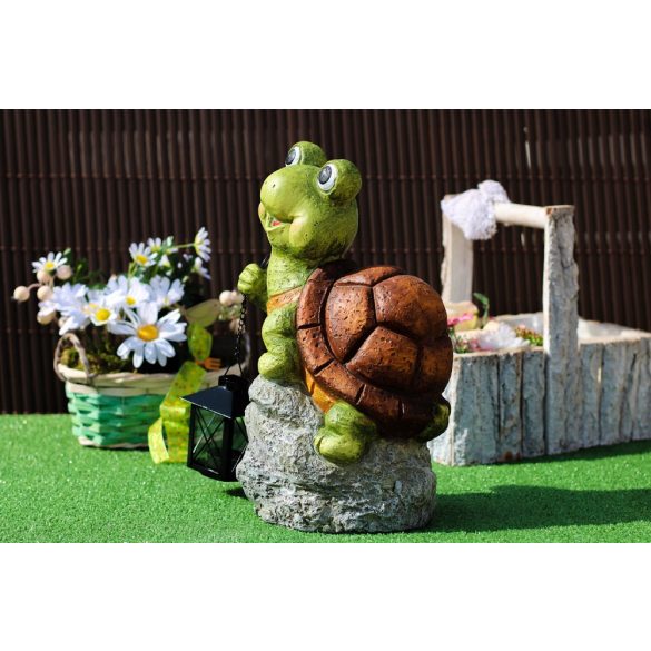 Kerti figura csiga, teknős kövön Lámpással 33cm DECOnline