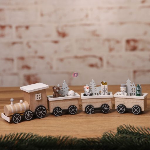 Prémium karácsonyi vonat szett fa 31 cm natúr színek 100% fenntartható 2 féle