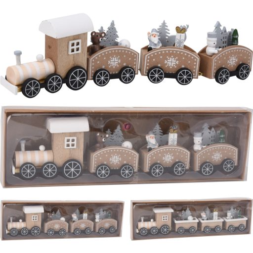 Prémium karácsonyi vonat szett fa 31 cm natúr színek 100% fenntartható 2 féle