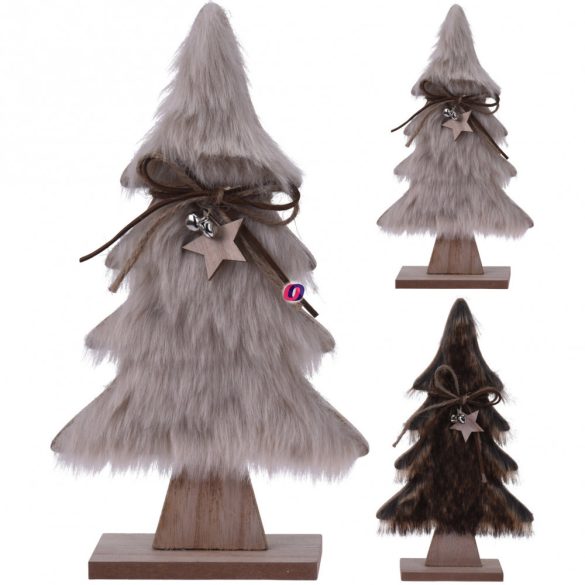 Karácsonyi fenyőfa műszőrme díszítéssel – 37 cm, 2 színben
