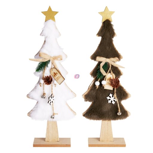 Karácsonyi fenyőfa műszőrme díszítéssel – 37 cm, 2 színben