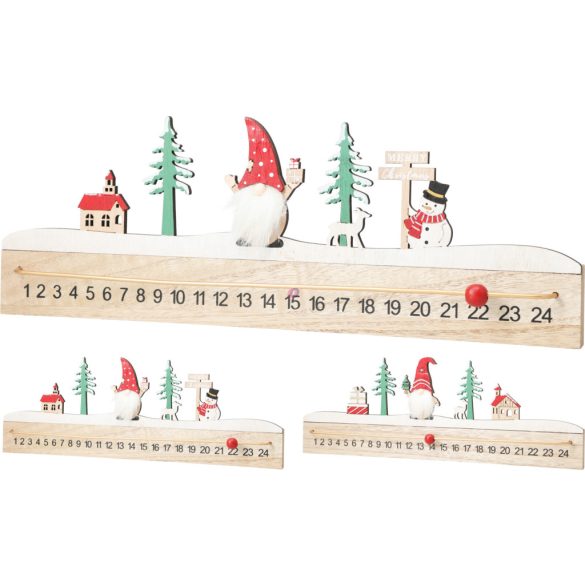 Fa adventi kalendárium manó  mintával – 40 cm, 2 féle design