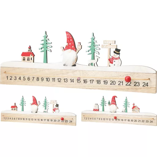 Fa adventi kalendárium manó  mintával – 40 cm, 2 féle design