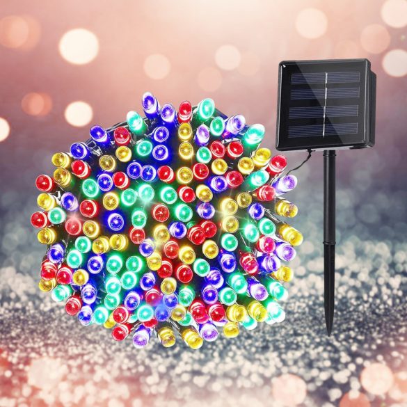 Topseller 100 LED-es Napelemes kerti fényfüzér, színes 10m