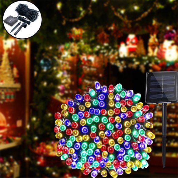Topseller 100 LED-es Napelemes kerti fényfüzér, színes 10m