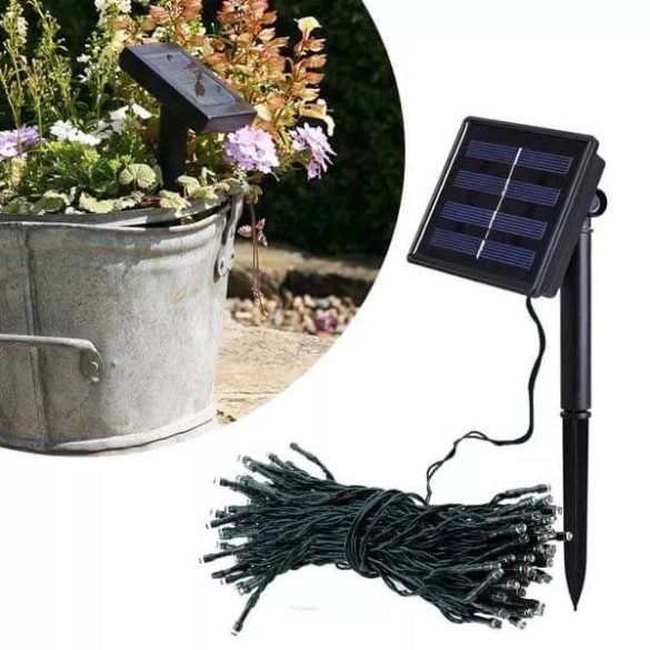 Topseller 100 LED-es Napelemes kerti fényfüzér, színes 10m