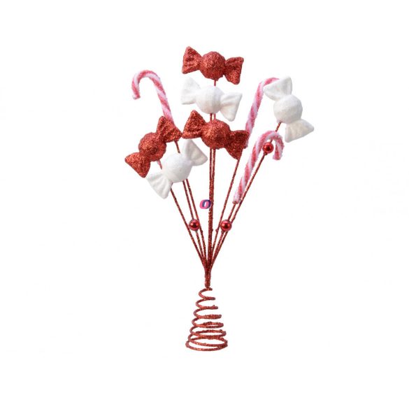 Luxury Karácsonyfa csúcsdísz "Candy cane" piros, fehér 30 cm