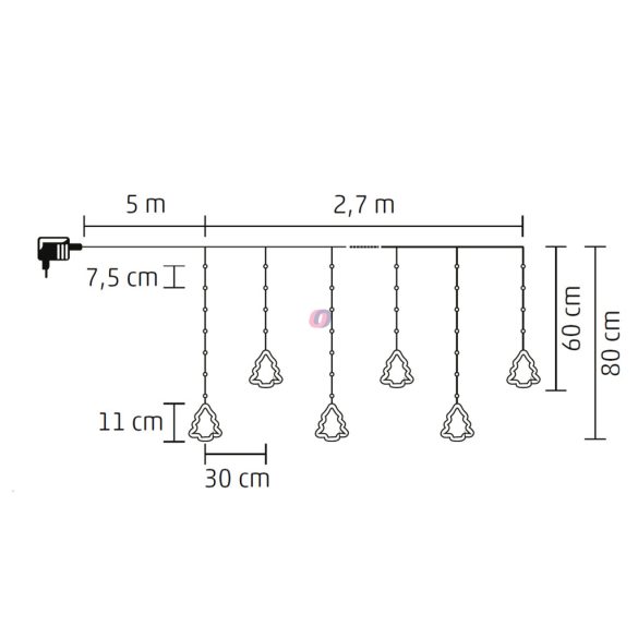 Figurás fényfüggöny  2,7 m melegfehér 110 LED fenyő, hóember, mikulás