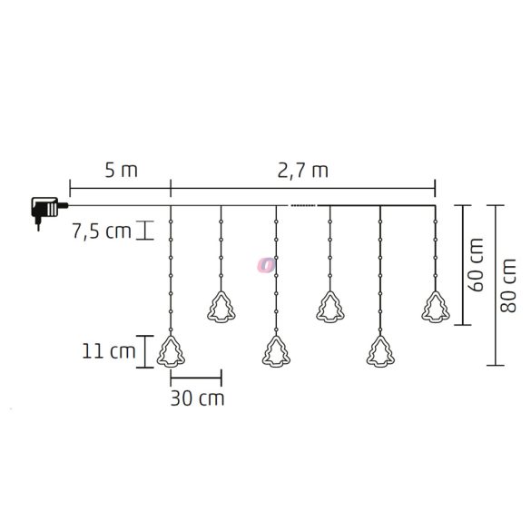 Figurás fényfüggöny  2,7 m melegfehér 110 LED fenyő, hóember, mikulás