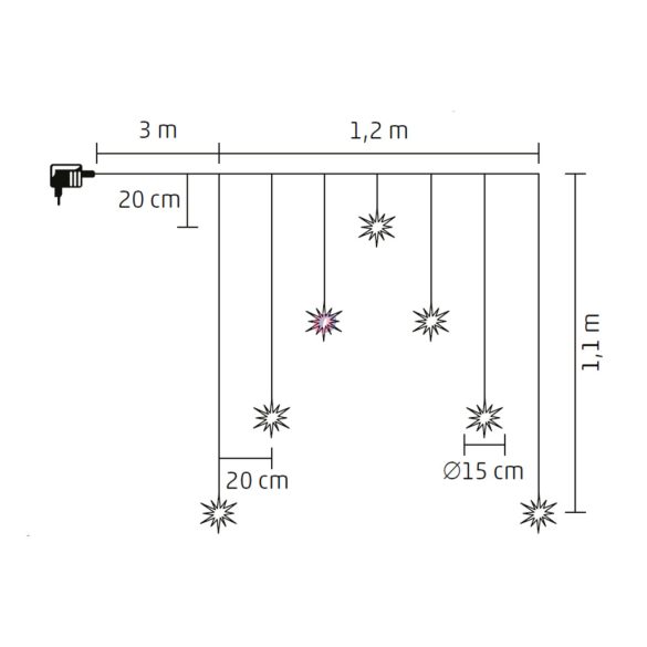 Csillag fényfüggöny akril 1,2 m melegfehér 7 LED