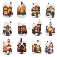   Téli falu házikó LED világítással, színes, kézzel festett 10 cm Mix kivitelben