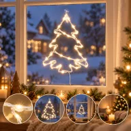   Hálózati fenyőfa ablakdísz LED, melegfehér 33 cm, időzítős KID502WW