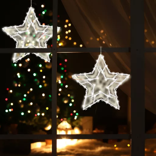 HOME Világító LED ablakdísz, csillag, melegfehér 33cm,  időzítős KID 503 B/WW