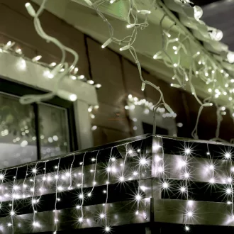   10m Kültéri LED-es jégcsap fényfüggöny 300 LED,  hidegfehér 8 program KKF 308/WH