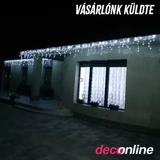  20m Kültéri LED-es jégcsap fényfüggöny 600 LED 20m hidegfehér 8 program KKF 608/WH
