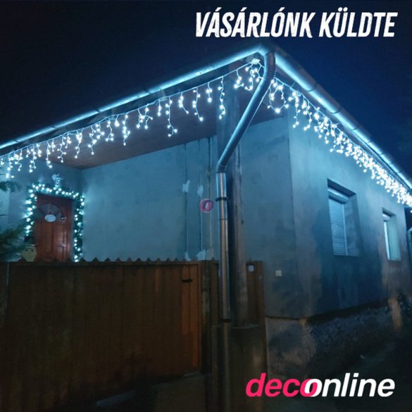 20m Kültéri LED-es jégcsap fényfüggöny 600 LED 20m hidegfehér 8 program KKF 608/WH