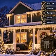   30m Kültéri LED-es jégcsap fényfüggöny 900 LED, melegfehér 8 program KKF 908/WW