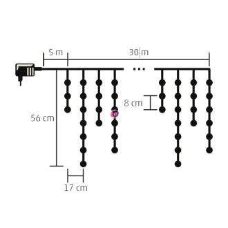   30m Kültéri LED-es jégcsap fényfüggöny 900 LED, melegfehér 8 program KKF 908/WW