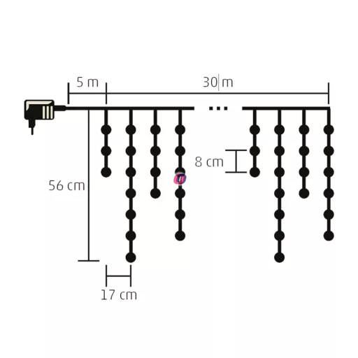 30m Kültéri LED-es jégcsap fényfüggöny 900 LED, melegfehér 8 program KKF 908/WW