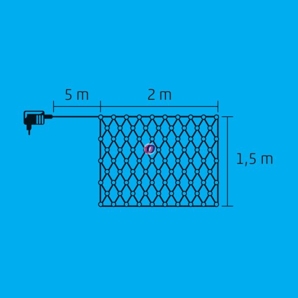 HOME LED- es kültéri háló, 160 db hidegfehér LED, 2 x 1.5 m, zöld vezeték, 5 m tápvezeték KLN 160C/WH