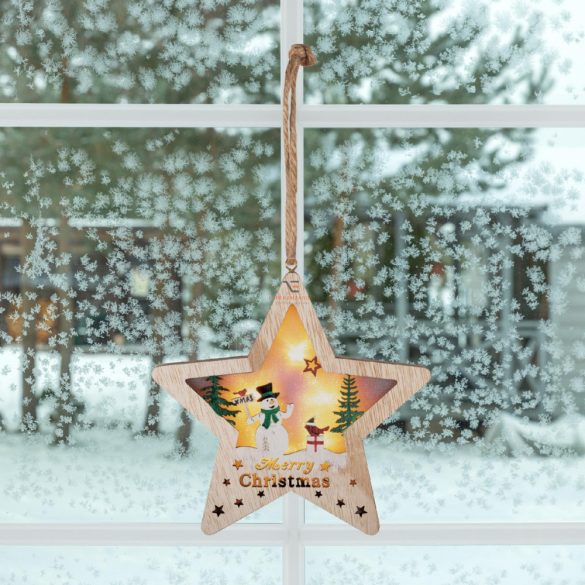 Home Fa ablak-, ajtódísz, csillag hóemberrel, melegfehér LED KLW 17 S