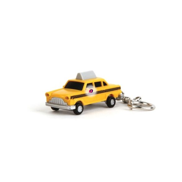 Kulcstartó hanggal, ledes, sárga taxi