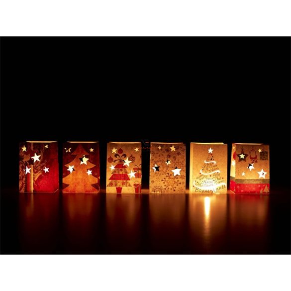 Papír karácsonyi mécsestartó mécsessel LightBag papír 12x14x10cm 6féle S/4  dekoráció