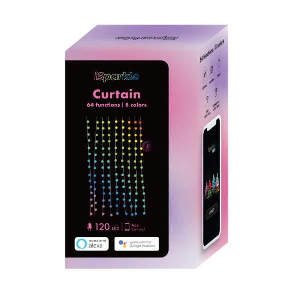 ISparkle Okos fényfüggöny, kültéri-beltéri 120 RGB LED, 1,5x2m, SMART, BT APP, IP44