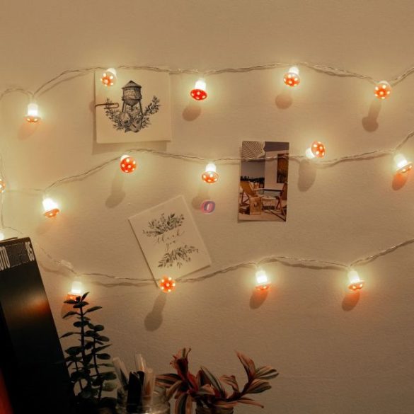 Fényfűzér, 20db gomba formájú izzóval, USB, 300 cm hosszú