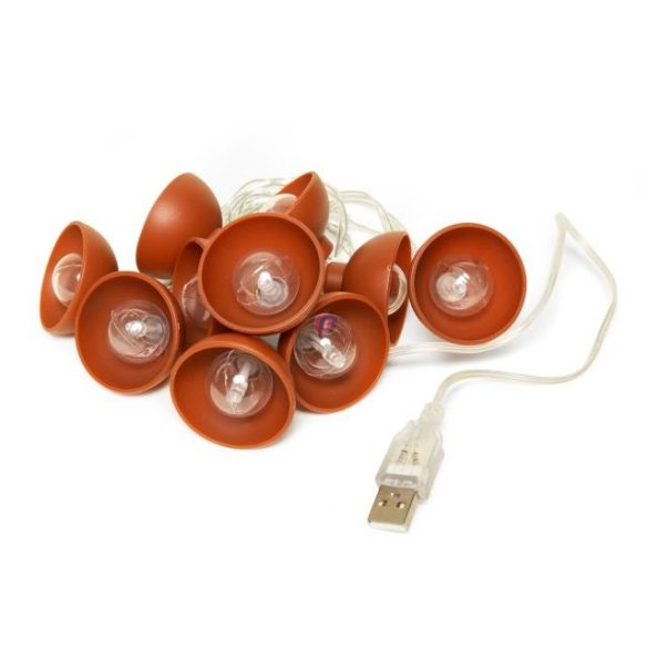Fényfűzér, 10db terrakotta jellegű izzóval, USB, 210 cm hosszú