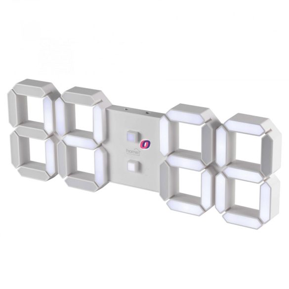 HOME Digitális, LED ébresztőóra, 3D, fehér