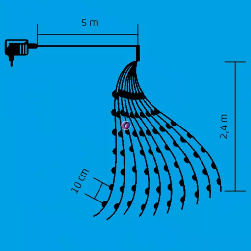 Hidegfehér Micro LED-es csokor fényfüzér köteg 250LED 2,4m, kültéri IP44