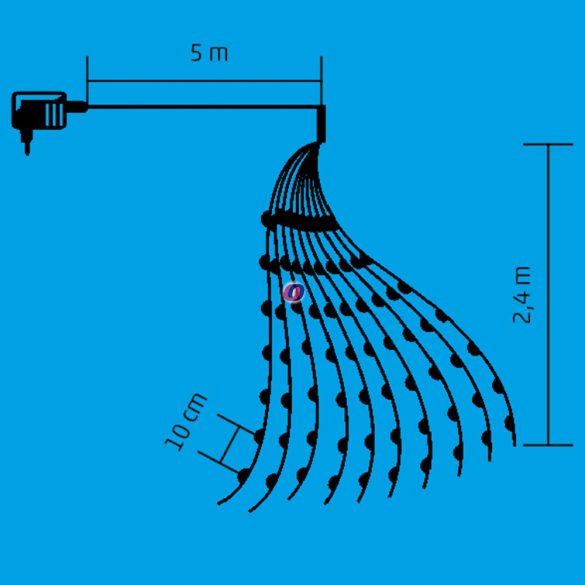 Hidegfehér Micro LED-es csokor fényfüzér köteg 250LED 2,4m, kültéri IP44