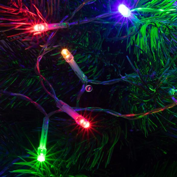 Kültéri elemes fényfüzér, színes 5m, 50LED IP44