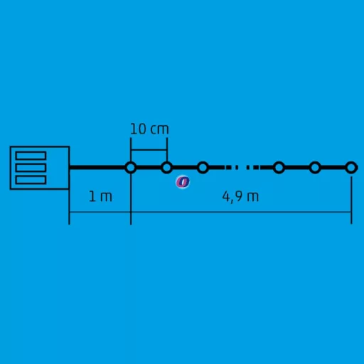Kültéri elemes fényfüzér, színes 5m, 50LED IP44