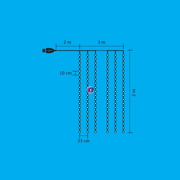 Micro LED-es fényfüggöny hidegfehér 200 LED 3x2m távirányítóval