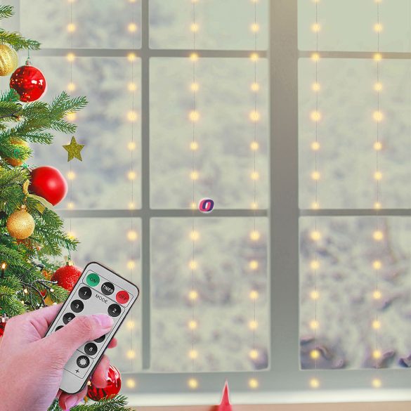 Micro LED-es fényfüggöny melegfehér 200 LED 3x2m távirányítóval