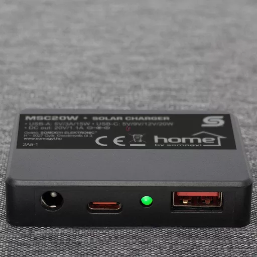 Hordozható napelemes USB töltő, összecsukható, 20 W, USB-A + USB-C + DC, PD gyorstöltés