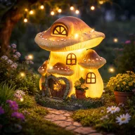   Szolár gombaház figura LED világítással 18 cm, melegfehér Home MX648